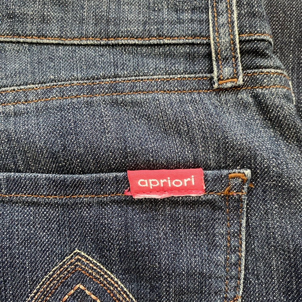 Apriori Women's Vintage 90’s mid rise wide leg fur trim jeans Sz 8 long blue - Picture 5 of 7